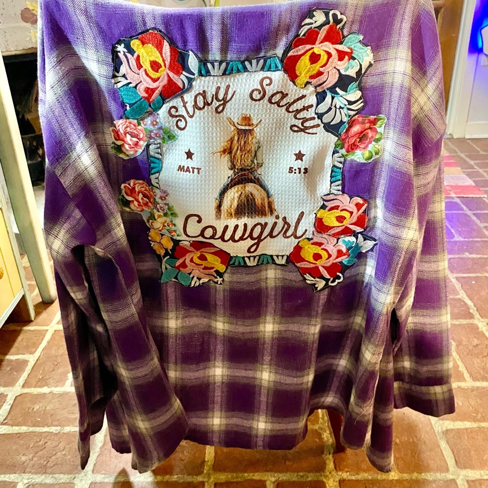 Fantaslook Purple Plaid “Stay Salty Cowgirl'” Flannel